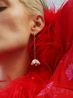 Wolf & Moon Tulip Drop Hoops In White -Wolf & Moon tulip drop hoops white model 1