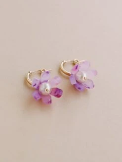 Wolf & Moon Tulip Hoops In Lavender Speckle -Wolf & Moon tulip hoops lavender lifestyle 2