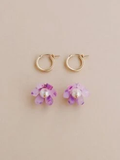 Wolf & Moon Tulip Hoops In Lavender Speckle -Wolf & Moon tulip hoops lavender lifestyle 3
