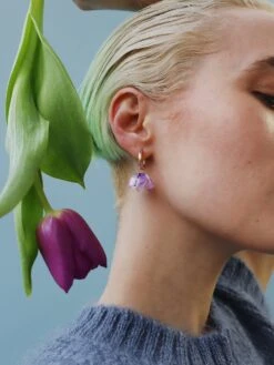 Wolf & Moon Tulip Hoops In Lavender Speckle -Wolf & Moon tulip hoops lavender model 2