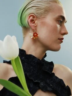 Wolf & Moon Tulip Meadow Hoops In Honey -Wolf & Moon tulip meadow hoops honey model 2