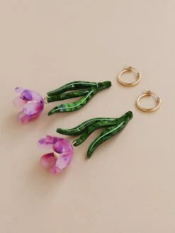 Wolf & Moon Tulip Statement Hoops In Lavender Speckle -Wolf & Moon tulip statement hoops lavender lifestyle 1