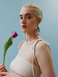 Wolf & Moon Tulip Statement Hoops In Lavender Speckle -Wolf & Moon tulip statement hoops lavender model 2