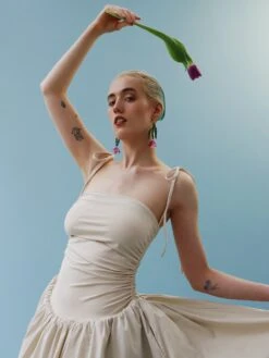 Wolf & Moon Tulip Statement Hoops In Lavender Speckle -Wolf & Moon tulip statement hoops lavender model 3