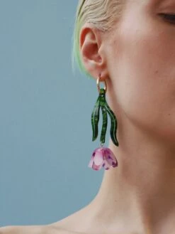 Wolf & Moon Tulip Statement Hoops In Lavender Speckle -Wolf & Moon tulip statement hoops lavender model 4