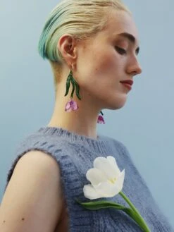 Wolf & Moon Tulip Statement Hoops In Lavender Speckle -Wolf & Moon tulip statement hoops lavender model 5