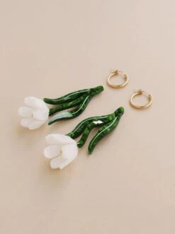 Wolf & Moon Tulip Statement Hoops In White -Wolf & Moon tulip statement hoops white lifestyle 2