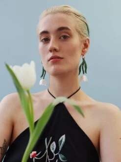 Wolf & Moon Tulip Statement Hoops In White -Wolf & Moon tulip statement hoops white model 1