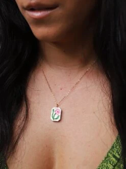 Wolf & Moon Wildflower Charm Necklace 12 Wolf & Moon Wildflower Charm Necklace -Wolf & Moon wildflower charm necklace model 3