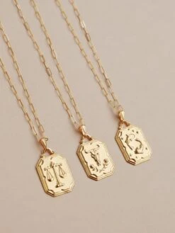Wolf & Moon Zodiac Necklace - Gold 18 Wolf & Moon Zodiac Necklace - Gold -Wolf & Moon zodiac pendants gold lifestyle group 1